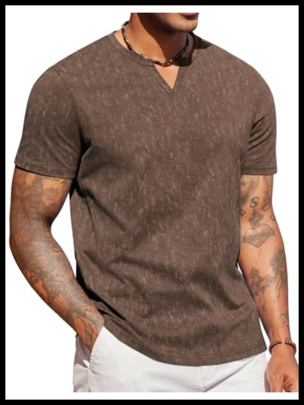 Mens V Neck Short Sleeve 100% Cotton Vintage Summer Casual Tee Shirt